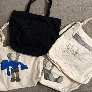 Uniqlo x KAWS Canvas Tote Bags in Black and Natural